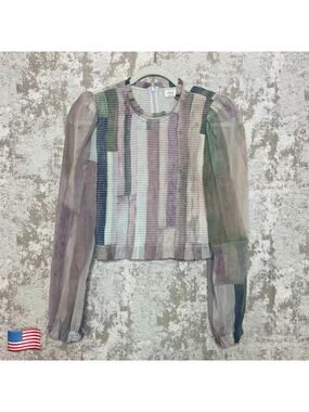 Wilfred Tempest Smocked Crop Blouse in Watercolor Stripes